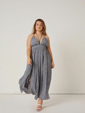 Blush BJ Women's Plus Size Springtime Double Slit Maxi Dress Ditsy Floral 2X